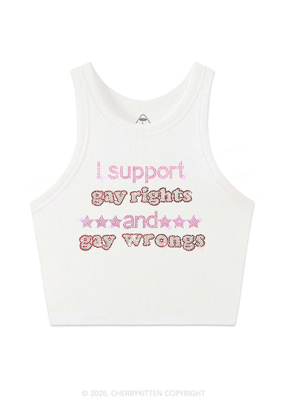 Rhinestone I Support Gay Rights Y2K Crop Tank Top Cherrykitten