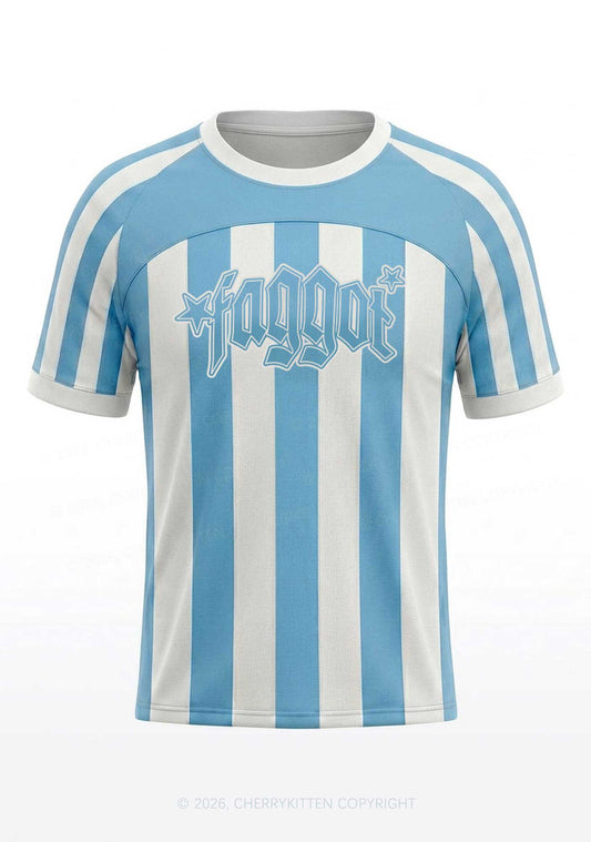 Blue White Stripes Faggot Pride Y2K Football Jersey Shirts Cherrykitten