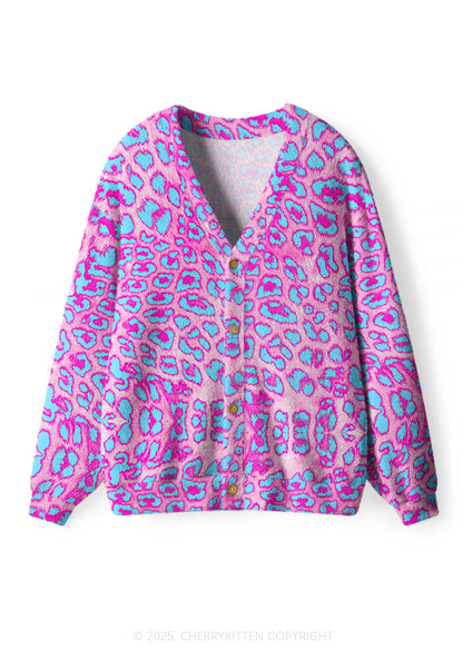 Purple Leopard Y2K Christmas Cardigan Knit Sweatshirt Cherrykitten