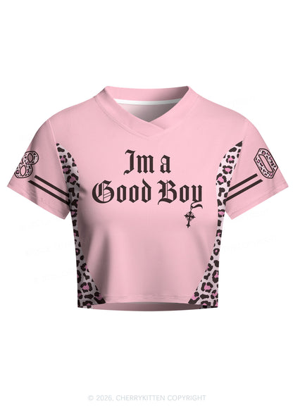 I Am A Good Boy Y2K Crop Football Jersey Shirts Cherrykitten