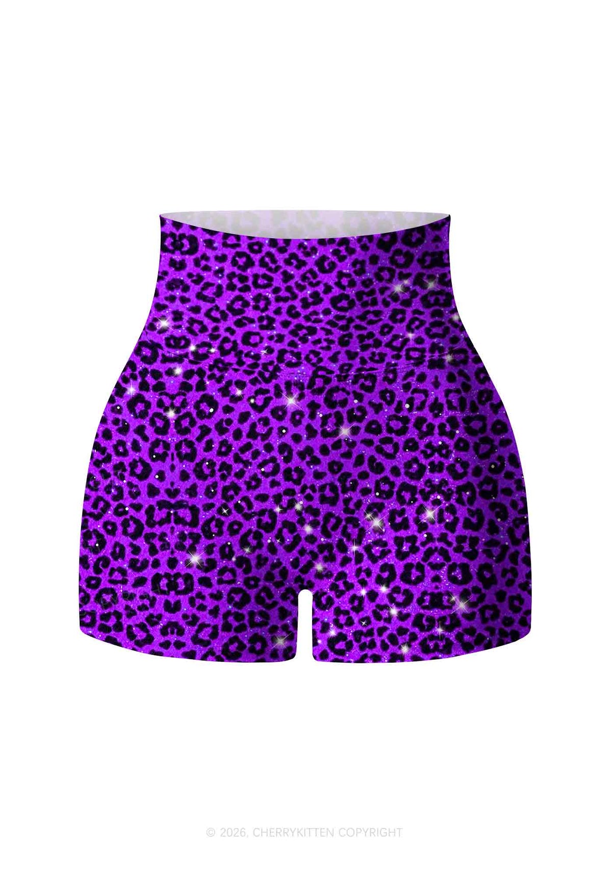 Dark Purple Leopard Y2K Print Gym Shorts Cherrykitten
