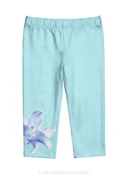 Blue Flower Y2K Print Capri Pants Cherrykitten