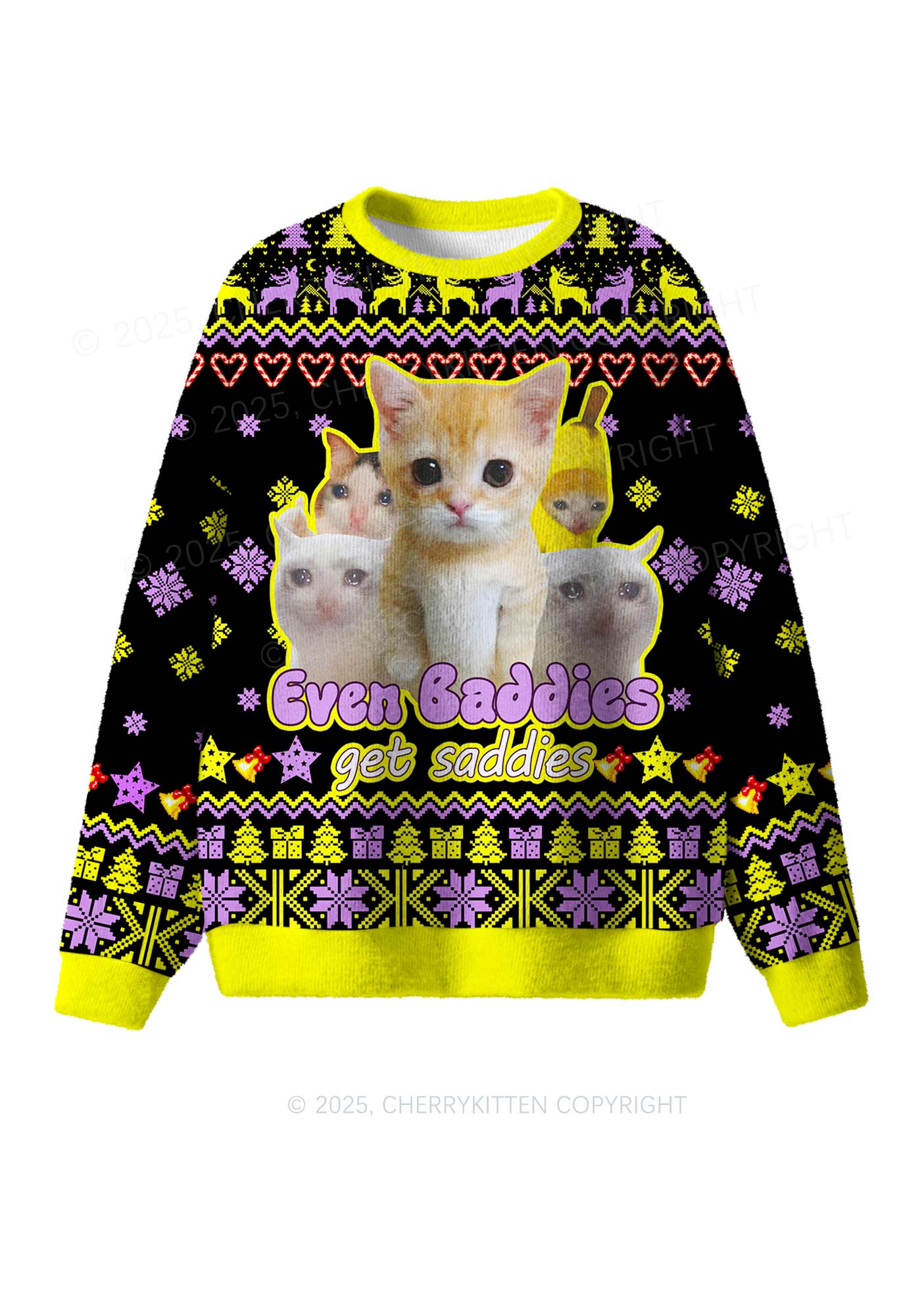 Saddies Five Cats Y2K Christmas Knit Sweatshirt Cherrykitten