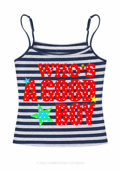 Whos A Good Boy Polka Dots Y2K Navy Grey Striped Spaghetti Strap Cami Cherrykitten