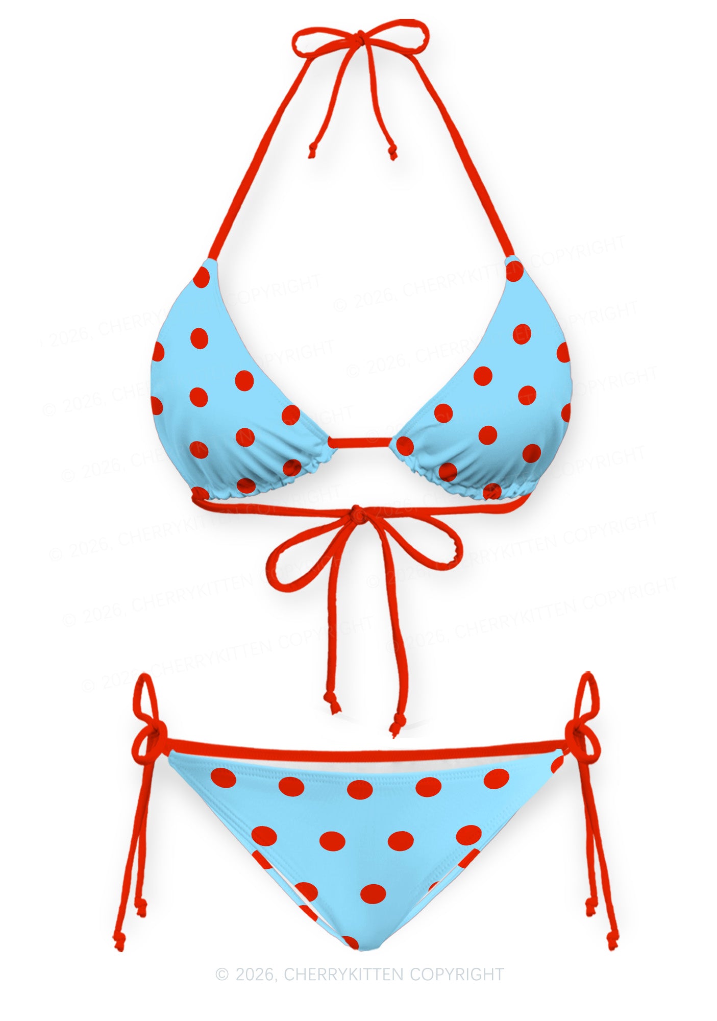 Blue And Red Dots Y2K Print Bikini Set Cherrykitten