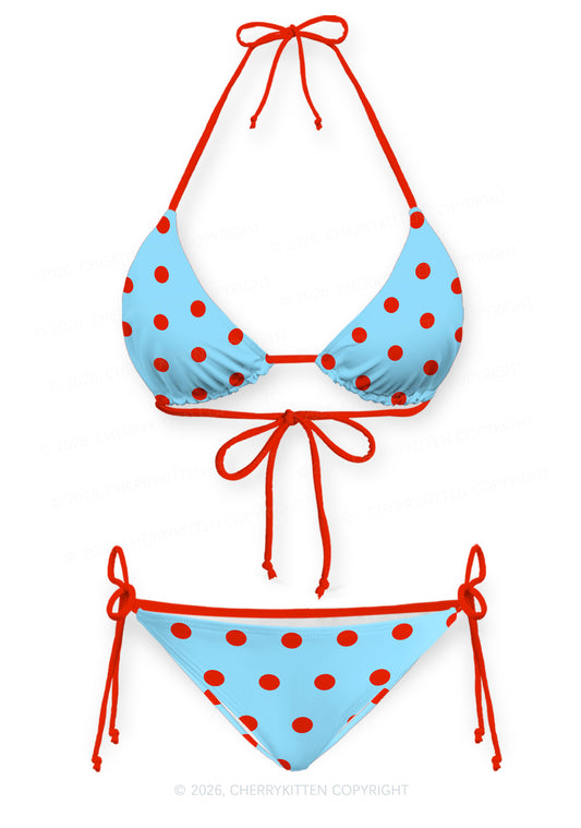 Blue And Red Dots Y2K Print Bikini Set Cherrykitten