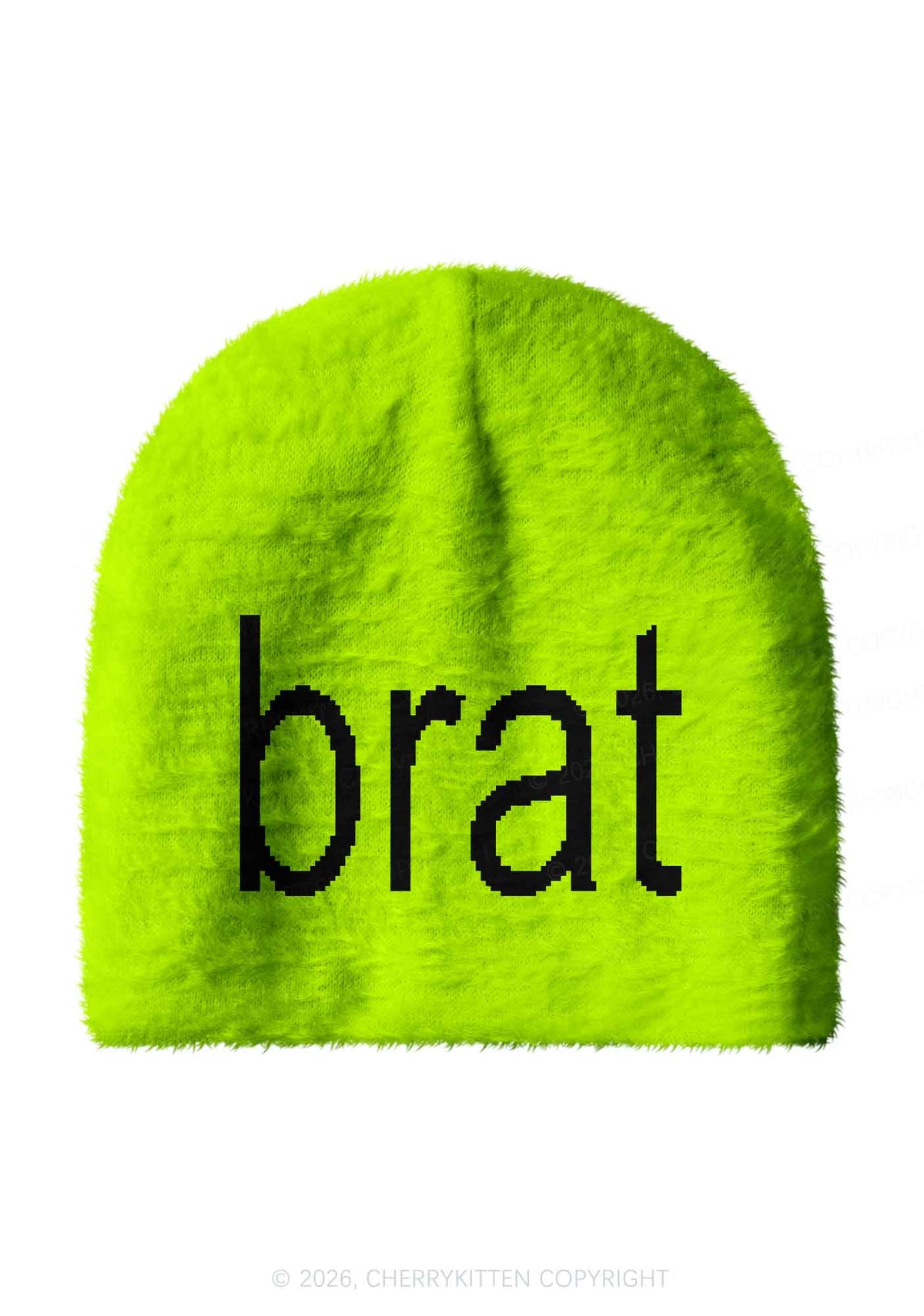 Green Brat Y2K Print Knit Beanie Cherrykitten