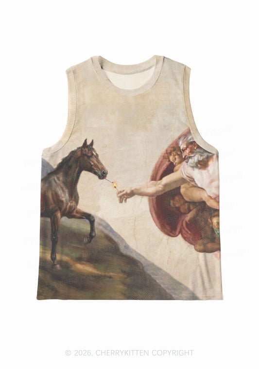 God Smoking Horse Y2K Mesh Muscle Tank Cherrykitten