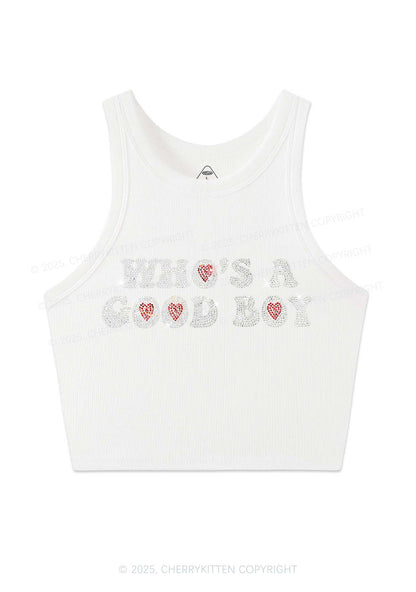 Rhinestone Whos A Good Boy Y2K Crop Tank Top Cherrykitten