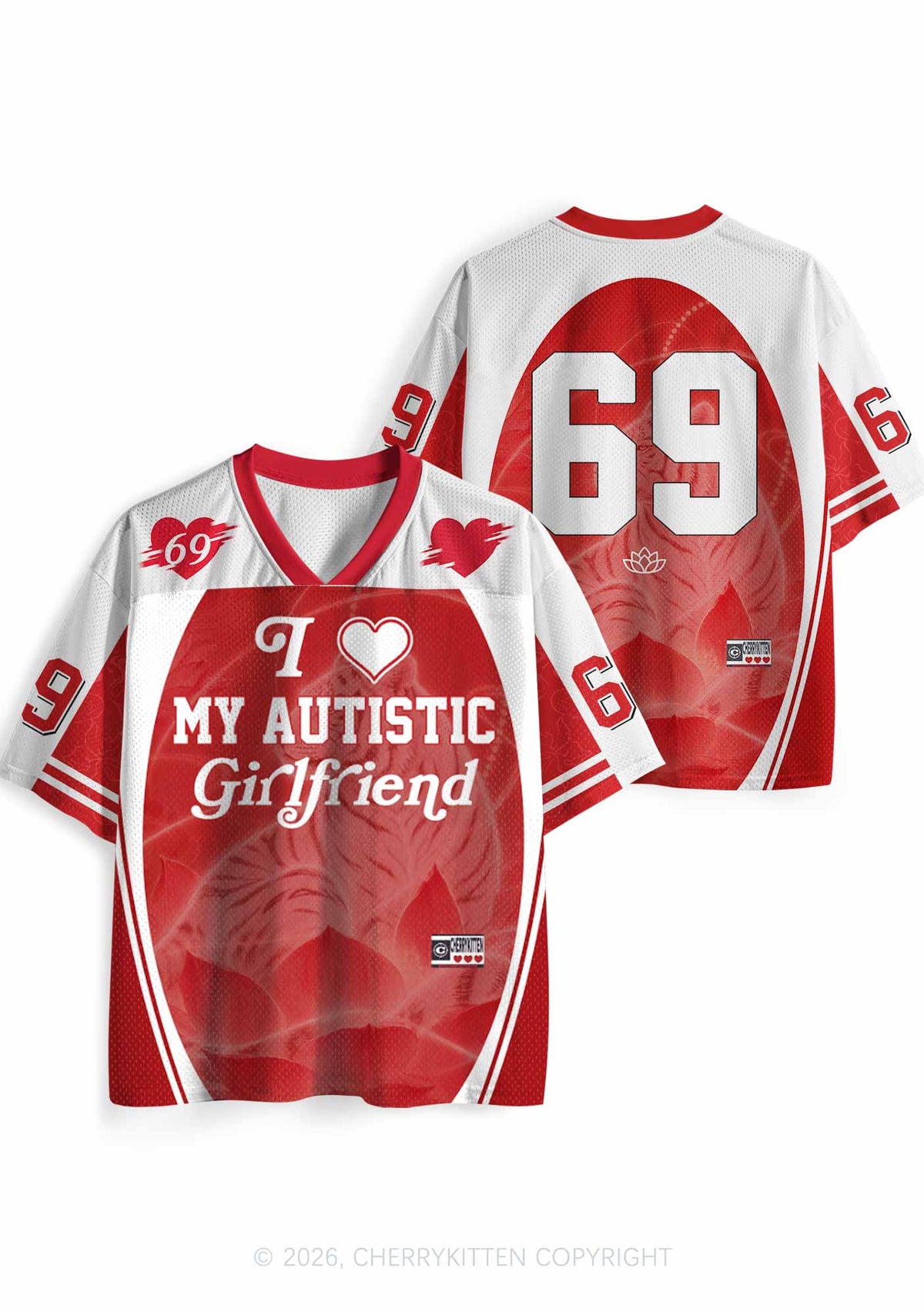 Red I Love My Autistic GF Y2K Sport Jersey Shirts Cherrykitten
