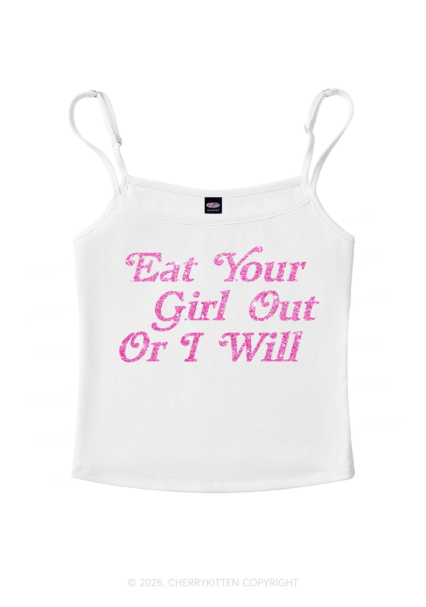 Glitter Eat Your Girl Out Pride Y2K Spaghetti Strap Cami Cherrykitten
