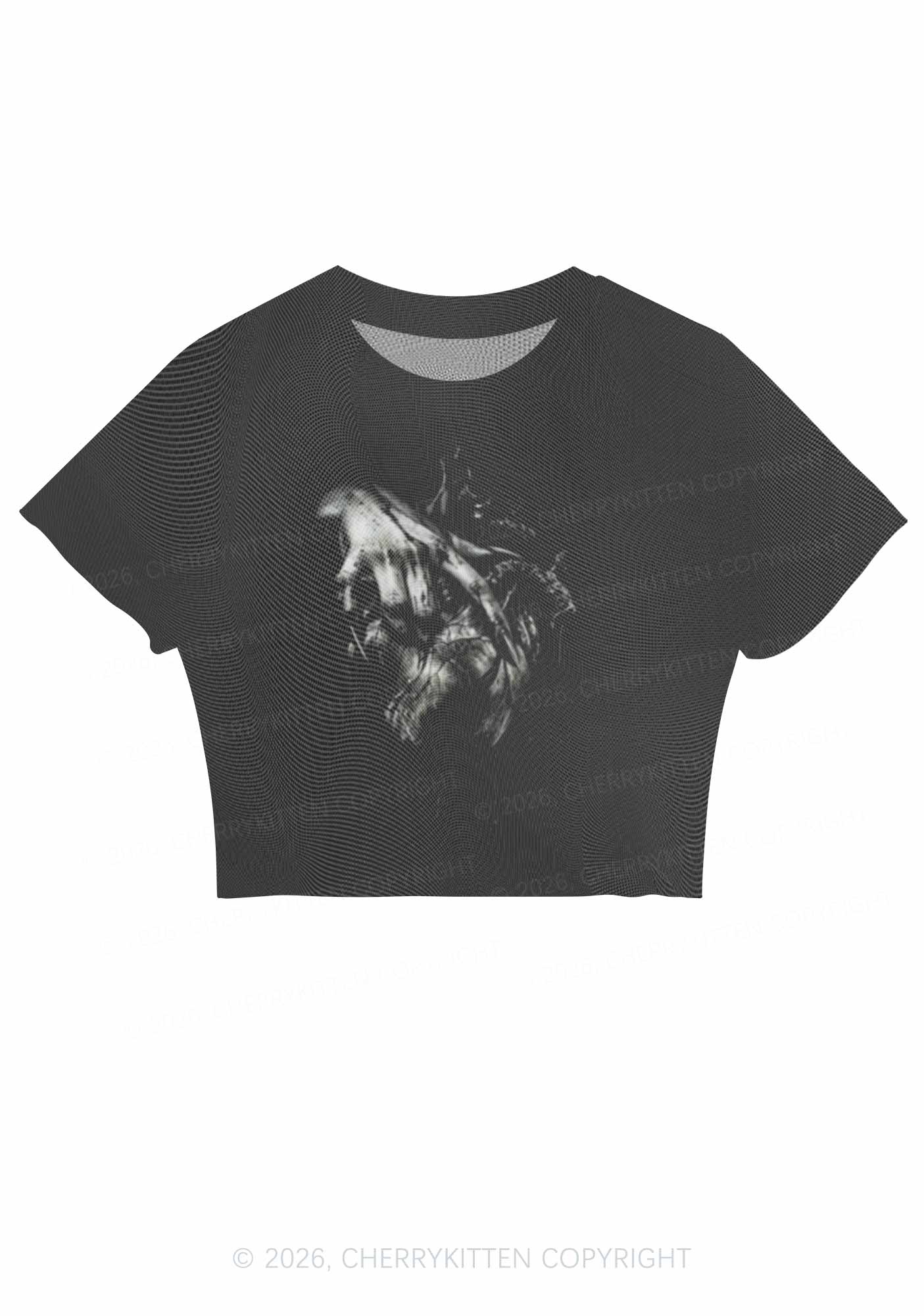 Halloween Monster Hand Bleeding Heart Y2K Mesh Crop Top Cherrykitten