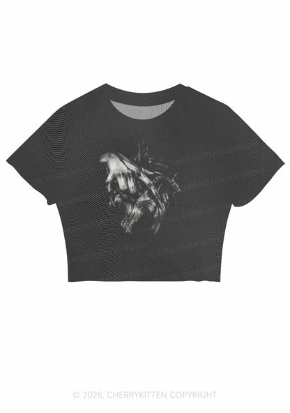 Halloween Monster Hand Bleeding Heart Y2K Mesh Crop Top Cherrykitten