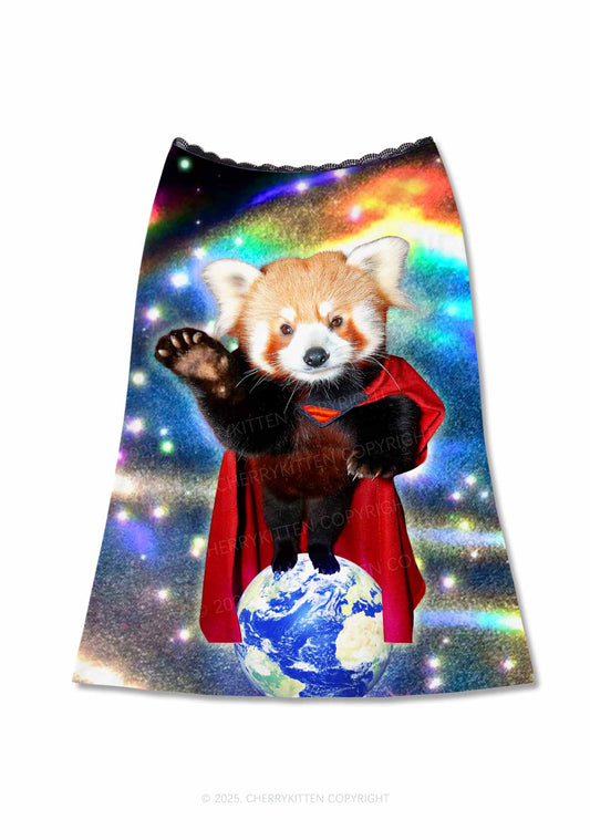 Super Raccoon Y2K Print Midi Skirt Cherrykitten
