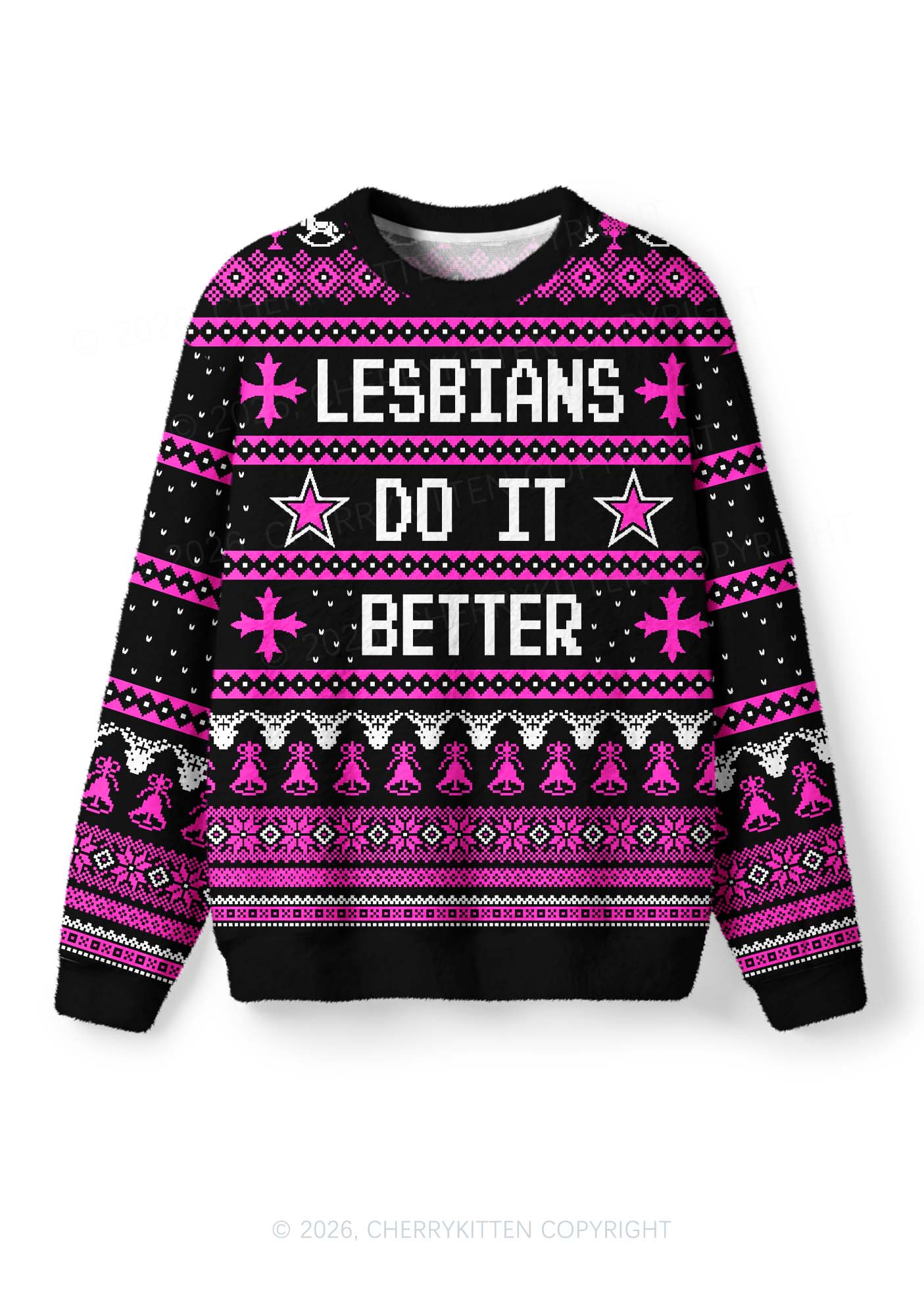 Lesbians Do It Better Pride Y2K Christmas Knit Sweatshirt Cherrykitten