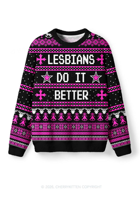 Lesbians Do It Better Pride Y2K Christmas Knit Sweatshirt Cherrykitten