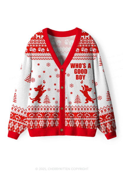 Whos A Good Boy Y2K Christmas Cardigan Knit Sweatshirt Cherrykitten