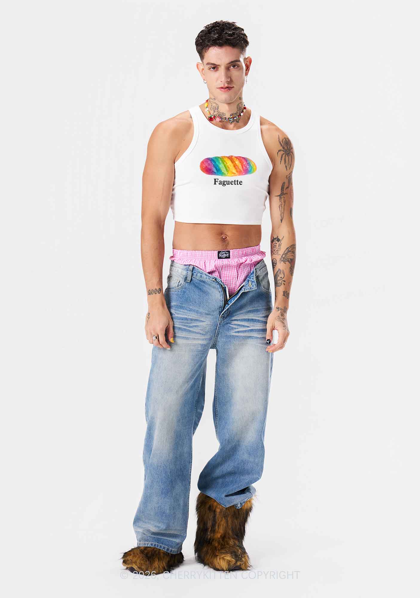 Rainbow Faguette Pride Y2K Crop Tank Top Cherrykitten