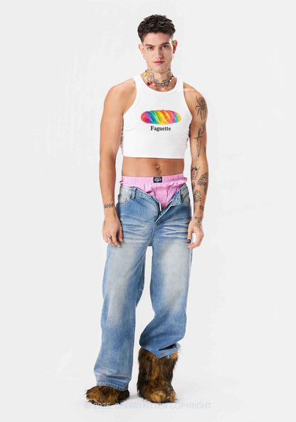 Rainbow Faguette Pride Y2K Crop Tank Top Cherrykitten