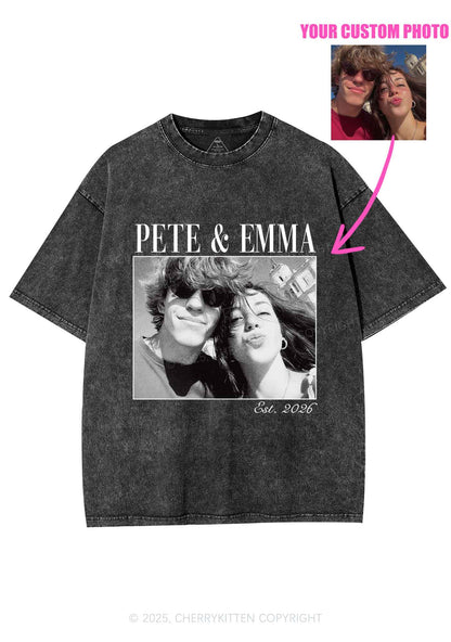 Custom Lover Photo Y2K Shirts Washed Tee Cherrykitten
