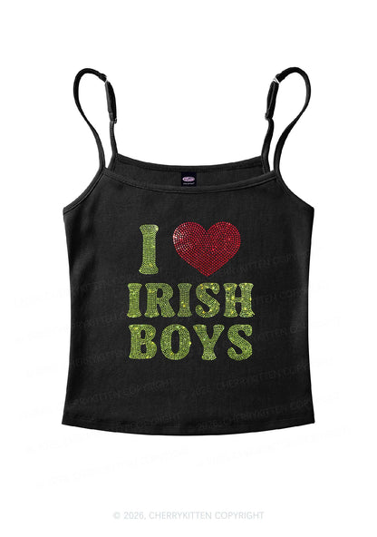 Rhinestone I Love Irish Boys St Patricks Y2K Spaghetti Strap Cami Cherrykitten