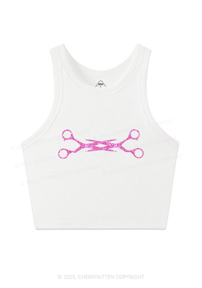 Glitter Pink Scissor Pride Y2K Crop Tank Top Cherrykitten