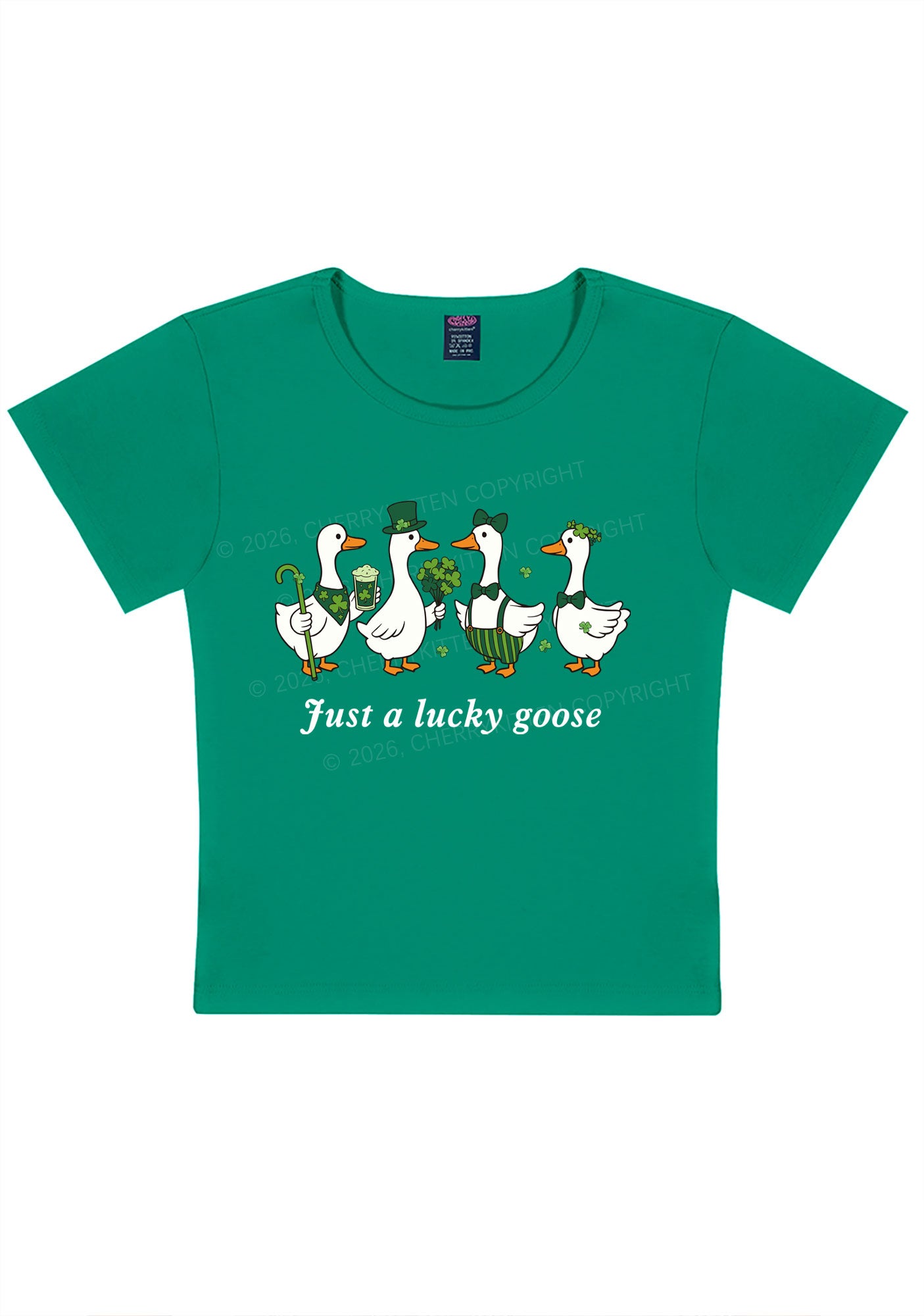 Just A Lucky Goose St Patricks Y2K Baby Tee Cherrykitten