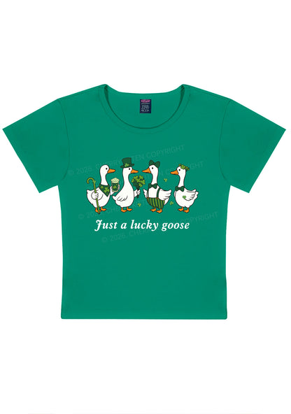 Just A Lucky Goose St Patricks Y2K Baby Tee Cherrykitten