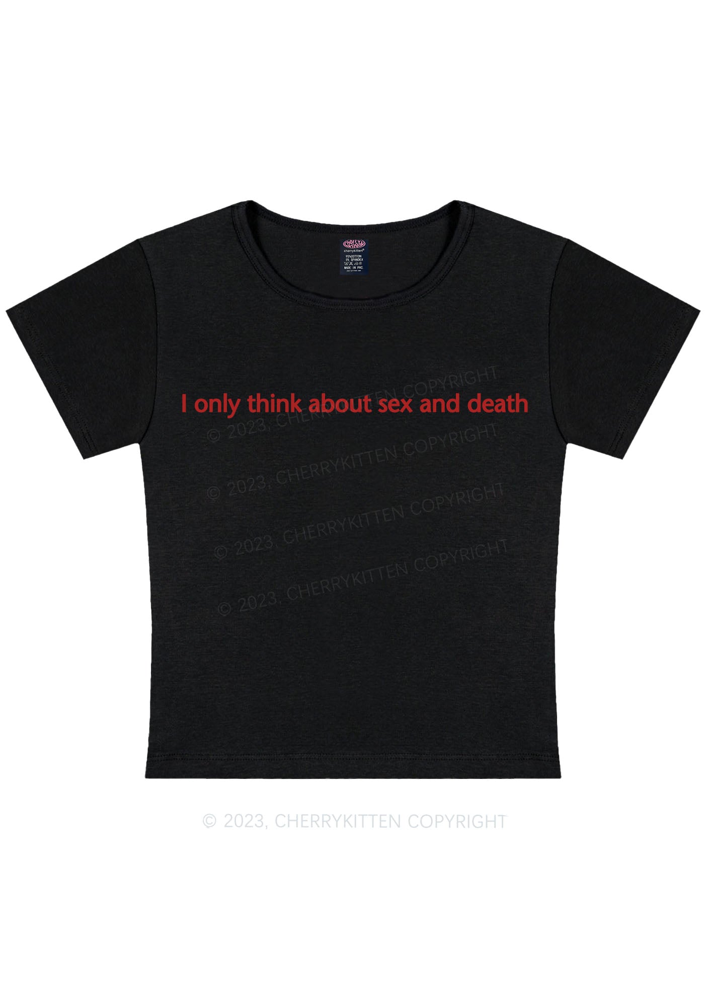 Think About Death Y2K Baby Tee Cherrykitten