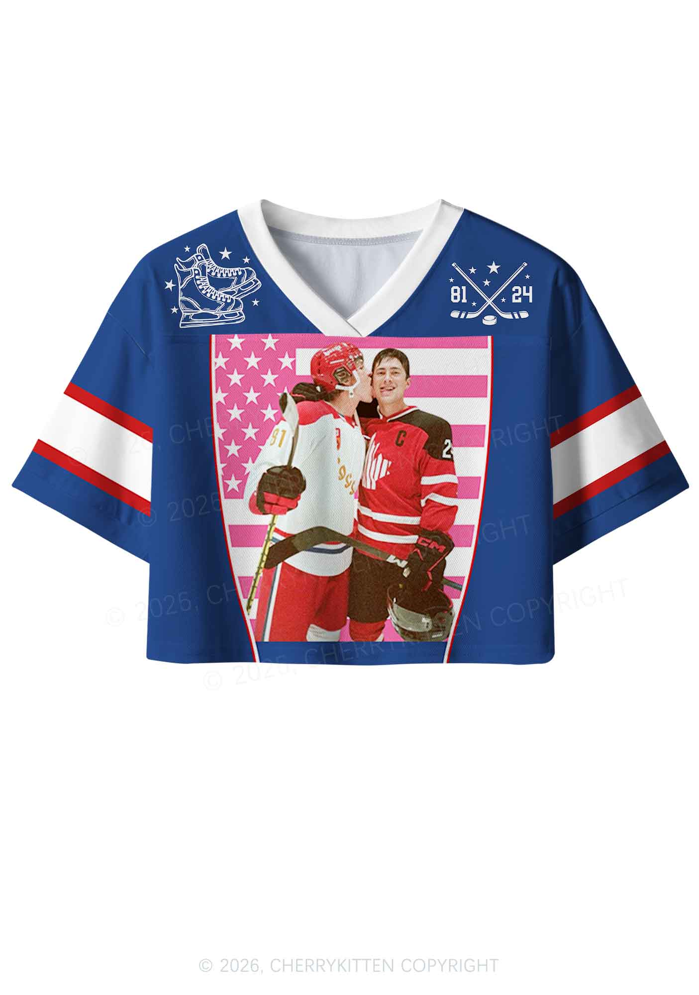 Retro Blue Kissing HR Y2K Crop Sport Jersey Shirts Cherrykitten