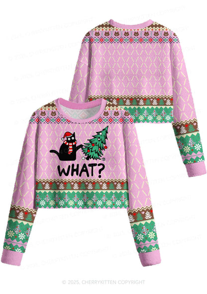 What Tree Y2K Christmas Crop Knit Sweatshirt Cherrykitten