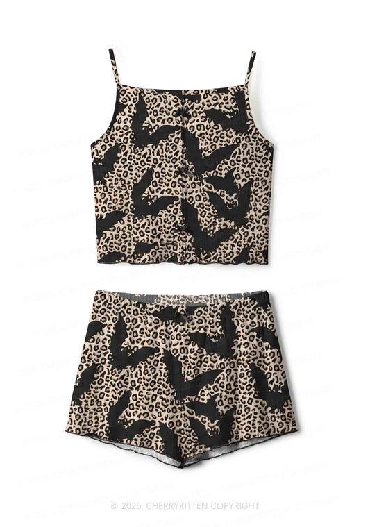 Bat Leopard Y2K Print Cami Shorts Pajama Set Cherrykitten