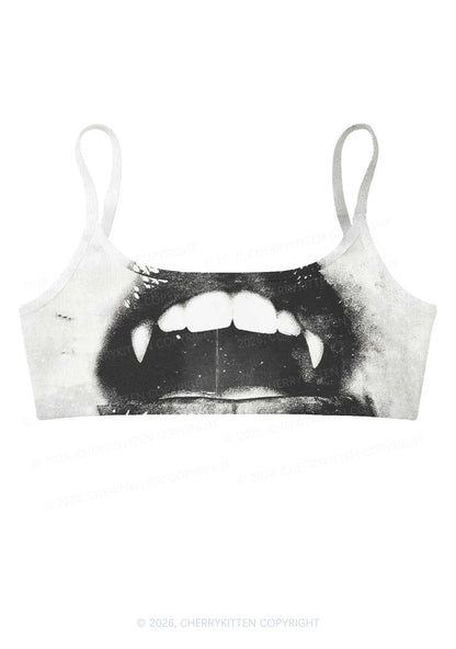 Halloween Vampire Lips Y2K Print Super Crop Cami Cherrykitten
