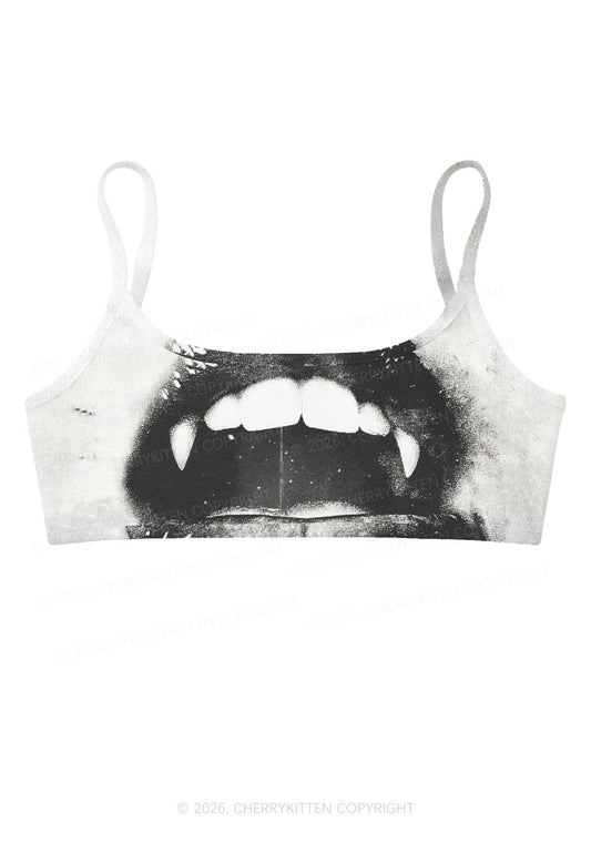 Halloween Vampire Lips Y2K Print Super Crop Cami Cherrykitten