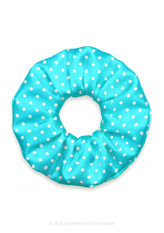 White Dots On Mint Green Y2K Hair Scrunchie Cherrykitten