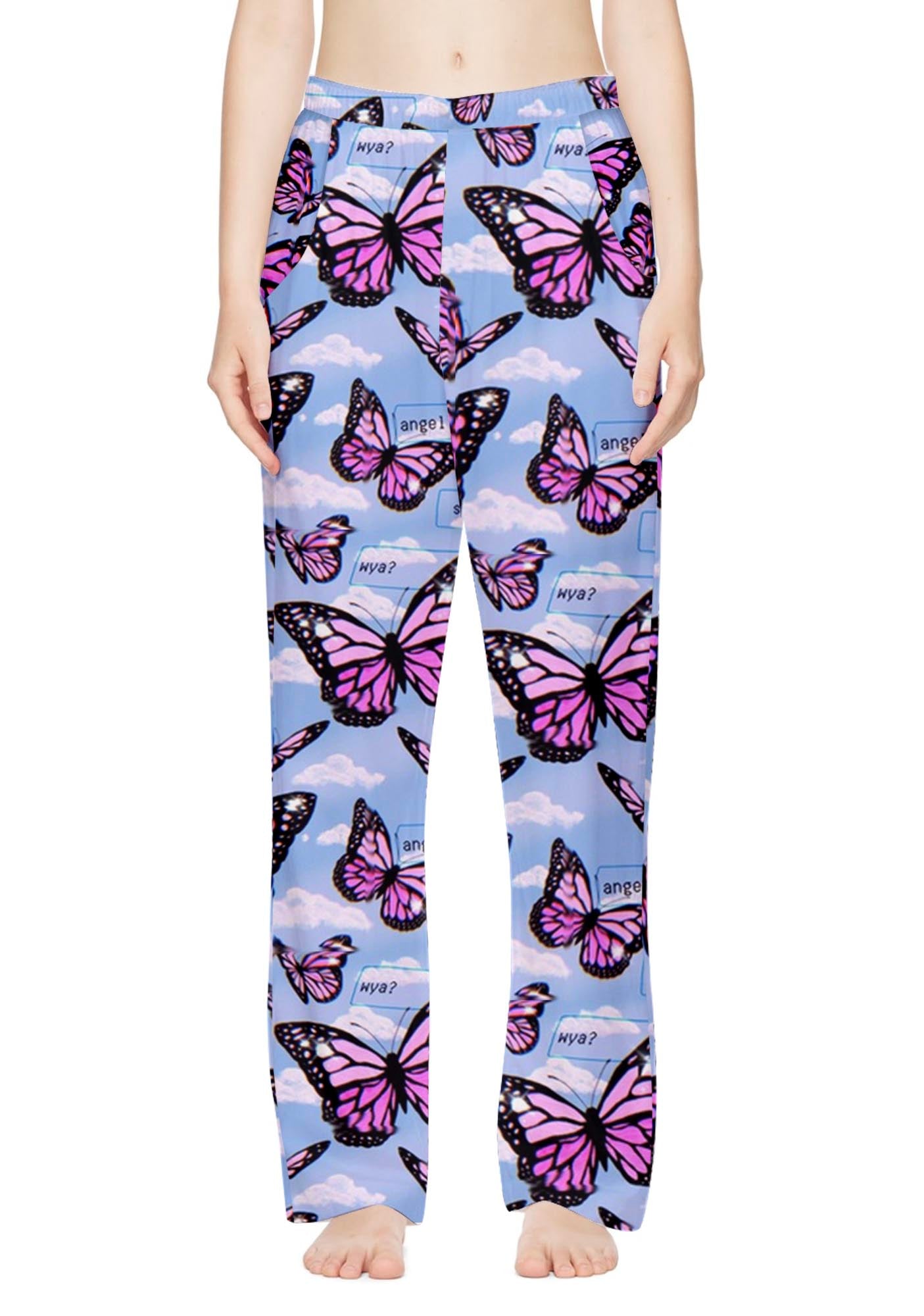 Blue Sky Butterfly Print Casual Pants