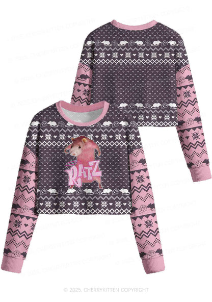 Pink Ratz Y2K Christmas Crop Knit Sweatshirt Cherrykitten