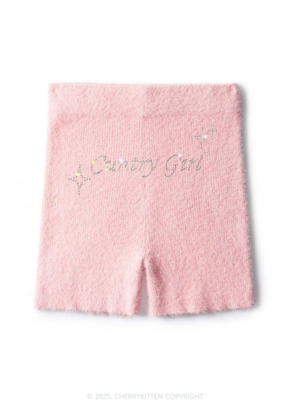 Rhinestone Cxxtry Girl Y2K Fluffy Shorts Cherrykitten