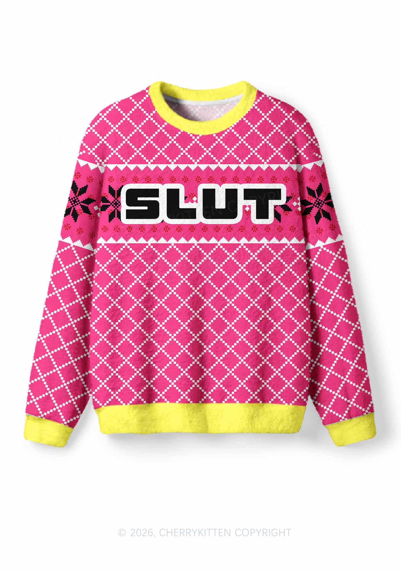 Pink Slxt Y2K Christmas Knit Sweatshirt Cherrykitten