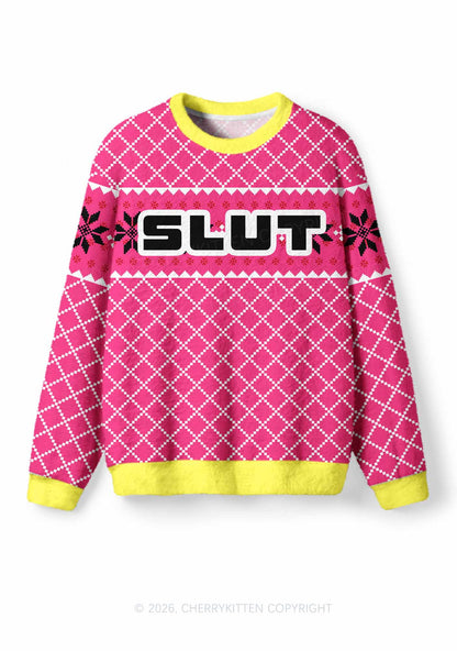 Pink Slxt Y2K Christmas Knit Sweatshirt Cherrykitten