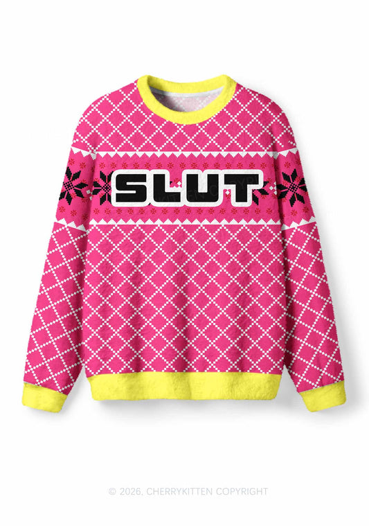 Pink Slxt Y2K Christmas Knit Sweatshirt Cherrykitten