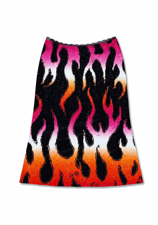 Lesbian Flame Pride Y2K Print Midi Skirt Cherrykitten