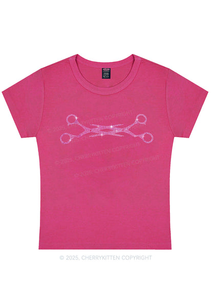 Rhinestone Pink Scissor Pride Y2K Baby Tee Cherrykitten