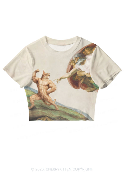 Gym Cat God Touch Y2K Mesh Crop Top Cherrykitten