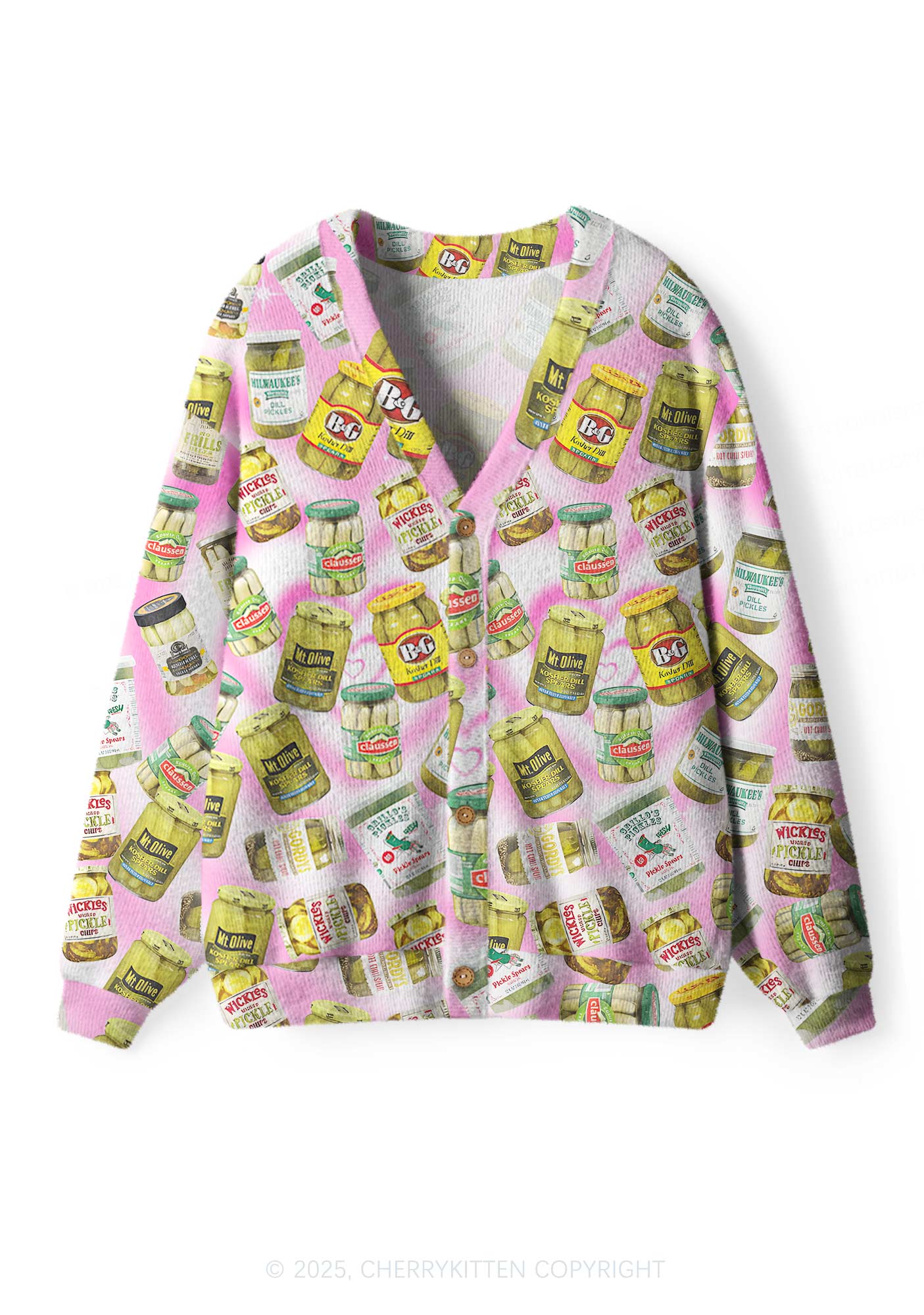 Yellow Canned Pickles Y2K Christmas Cardigan Knit Sweatshirt Cherrykitten