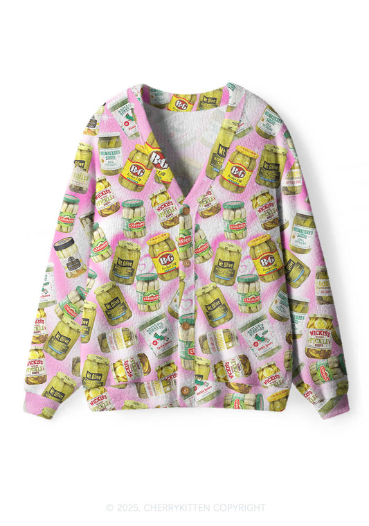 Yellow Canned Pickles Y2K Christmas Cardigan Knit Sweatshirt Cherrykitten
