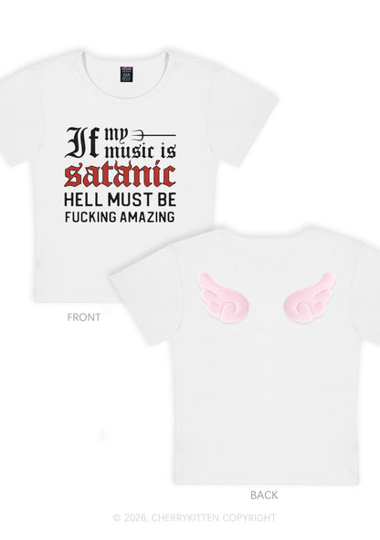 Halloween My Music Is Satanic Y2K Goth Angel Wings Baby Tee Cherrykitten