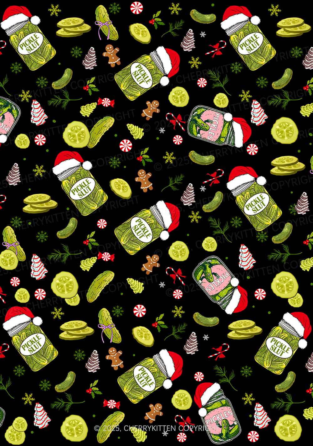 Christmas Black Santa Pickle Y2K Fleece Long Sleeve Pajama Set Cherrykitten