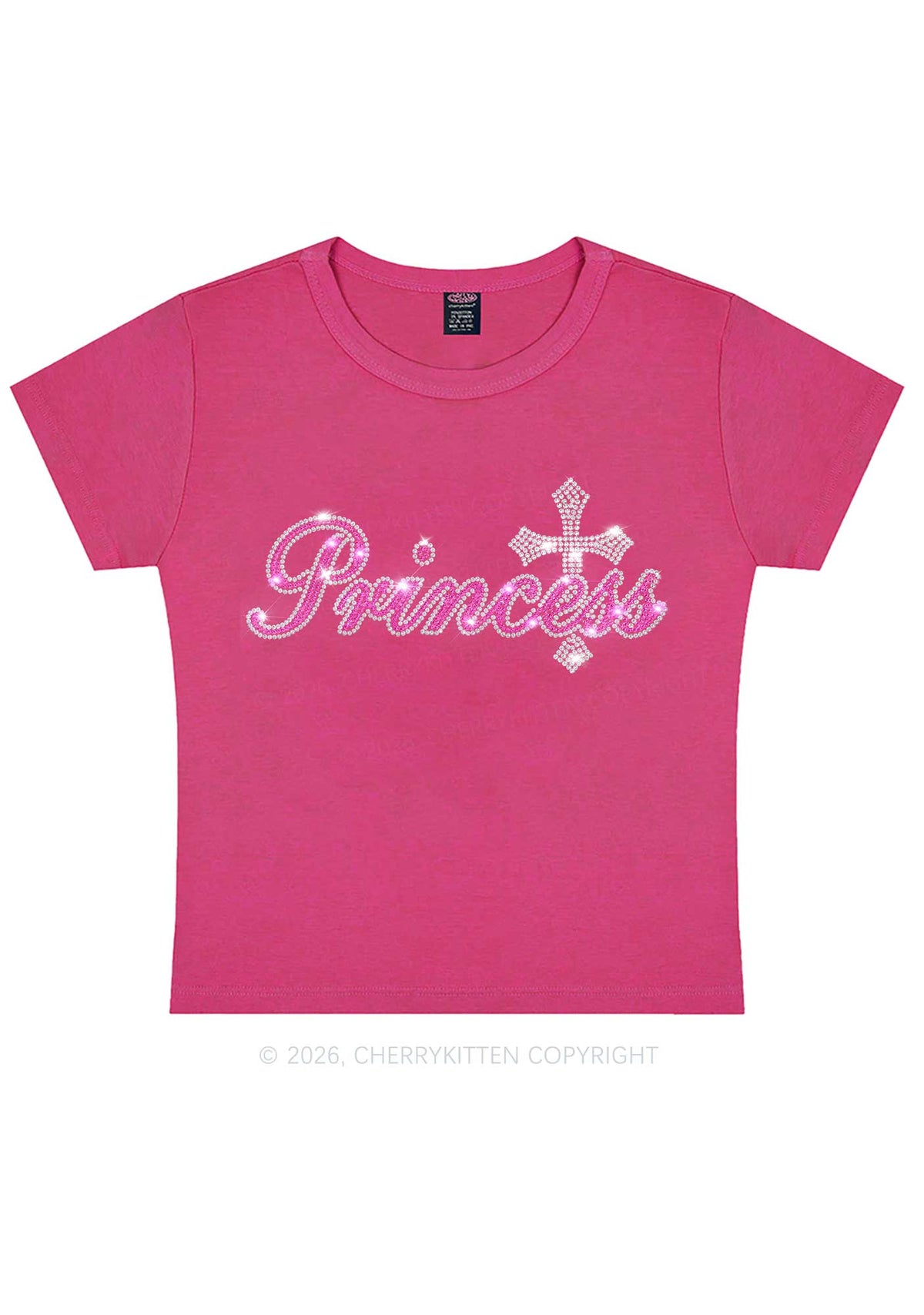 Rhinestone Princess Cross Y2K Baby Tee Cherrykitten