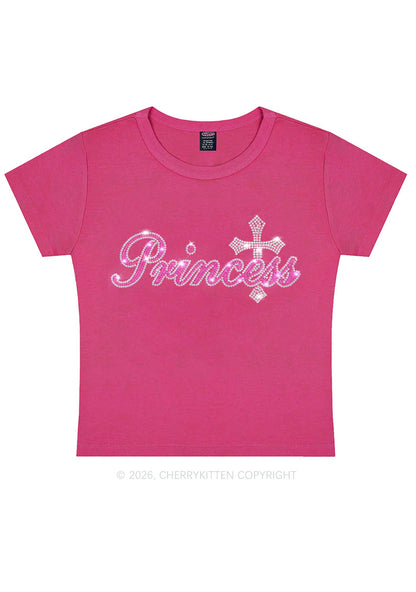 Rhinestone Princess Cross Y2K Baby Tee Cherrykitten